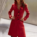 Miniatyrbild 3 av 5: Dam vinter trenchcoat enkelknäppt slips midja vintage mode filt rockar L Red