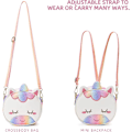 Miniatyrbillede 4 af 5: Lille Pige Crossbody Taske Småbørn Pung Taske Læder Baby Rygsæk til Børn Piger (Pink Blå Regnbue)