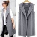 Miniatyrbilde 4 av 5: Ermeløs vest for kvinner, avslappet cardigan, lange ensfargede topper XL A