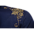 Miniatyrbillede 3 af 4: Herre Broderet Langærmet Slim Fit Button Down Casual Party Skjorte Navy Blue XXL