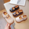 Miniatyrbilde 3 av 5: Koreanske skinnsko for barn, gutter og jenter, myk såle, fritidssko, baby store tåsko, mokasiner Black 25