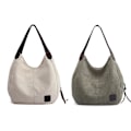 Miniatyrbillede 1 af 5: Multi Pocket Skuldertaske til Kvinder, Canvas Håndtaske, Enkelt Skuldertaske, Kunstnerisk og Minimalistisk White*Green