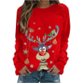 Miniatyrbillede 1 af 5: Langærmede juletoppe til kvinder, løse og behagelige O-hals pullovers style 3 XL