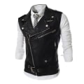 Miniatyrbillede 1 af 5: Læder motorcykelvest til mænd, sorte biker-veste i kunstlæder Black M