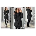 Miniatyrbilde 2 av 4: Høst Dame Høy Hals Casual Jakke Kåpe Parka Hettegenser Lang Glidelås Utetøy Topper 3XL B