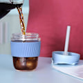 Miniatyrbild 5 av 5: Glaskopp Återanvändbar Resmugg Med Silikonskydd Och Sugrör Lock För Te, Kaffe Hemmakontor 350ml/12oz Blå