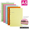 Miniatyrbild 2 av 5: 2 Förpackningar A5 Papper Färgglatt Linjerat, A5 Refill Papper 6 Hål 100 Ark Påfyllningsbart