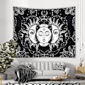 Miniatyrbillede 4 af 5: Måne og Sol Vægtæppe Naturlig Vægdekoration Soveværelsesindretning Boho Stil (sort og hvid, 150x200cm)