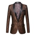 Miniatyrbillede 1 af 3: Herre Blomstret Revers Blazer Jakkesæt Print Dinner Smokingjakke brown m