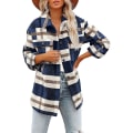 Miniatyrbilde 1 av 4: Kvinner Casual Rutete Langærmet Skjorter, Flanell Shacket Skjortejakker Blue S