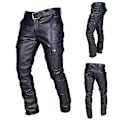 Pikkukuva 1 / 5: Miesten tekonahkaiset kapeat slim fit suorat lahkeet metallinhohtoiset biker-housut Black M
