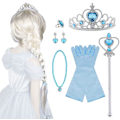 Pikkukuva 4 / 7: Prinsessaleikkiasusteet naamiaisiin, Prinsessakruunu/Elsa-asu peruukki/Tiara/Käsineet/Sauva/Sormus/Korvakorut/Kaulakoru, 2-10 vuotta