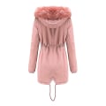 Miniatyrbilde 5 av 5: Dame Tykke Vatterte Jakker Med Avtakbar Hatt Vinter Bomullsjakke Hette Varmt Yttertøy 2XL Pink