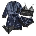 Pikkukuva 1 / 4: Naisten 4-osainen satiinipyjamasetti kylpytakilla Navy Blue M