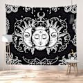 Miniatyrbillede 2 af 5: Måne og Sol Vægtæppe Naturlig Vægdekoration Soveværelsesindretning Boho Stil (sort og hvid, 150x200cm)
