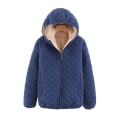 Miniatyrbilde 1 av 5: Hettejakke for kvinner, plysjfôr, cellequiltet kort jakke med glidelåslukking XL Navy Blue