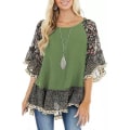 Miniatyrbillede 1 af 5: Dame Casual Leopard Blomsterprint T-shirts med Halvlange Ærmer Green M
