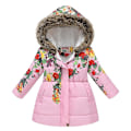Miniatyrbillede 1 af 5: Pigevinterfrakke Jakke Hætte Børn Blomsterprint Parka Overtøj Pink 110