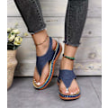 Miniatyrbild 4 av 5: Dam Solid Color Broderade Flip Flop Sandaler Strandtofflor 086 Blue EU 41