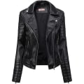 Miniatyrbillede 1 af 5: Dame Faux Læderjakke, Motorcykeljakker med Fuld Lynlås, Slim Fit Frakke Black XL