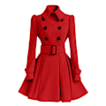 Miniatyrbild 5 av 5: Dam vinterrockar dubbelknäppt elegant vintage mode filt trenchcoat L Red