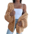 Miniatyrbillede 1 af 5: Dame Cardigan Sweater Ensfarvet Bluse Løs Langærmet Afslappet Frakke Plusstørrelse XL D