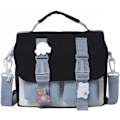 Miniatyrbillede 1 af 5: Kawaii Skuldertaske med Søde Pins Kawaii Tote Taske til Piger Skole Crossbody Rygsæk Casual Mode (Sort)