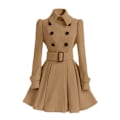 Miniatyrbild 1 av 5: Dam vinterrockar dubbelknäppt elegant vintage mode filt trenchcoat L Khaki