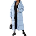 Miniatyrbillede 1 af 5: Lang quiltet frakke til kvinder, hætte, langærmet dunjakke Blue XL