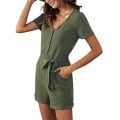 Miniatyrbild 3 av 5: Kvinnors V-hals Casual Kortärmad Linne Korta Rompers Jumpsuits White 3XL