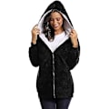 Miniatyrbillede 3 af 5: Fleecejakke til kvinder, Oversized hættejakke med lynlås til kvinder Black 4XL