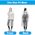 Miniatyrbillede 5 af 6: Regnponcho engangs, 5-pak transparent regnponcho til kvinder og mænd, nødponchoer med snørehætte, engangsregnkappe transparent til camping