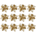 Miniatyrbillede 1 af 5: 12 stk. Juleblomst Julestjerner Glitter Julestjerne Kunstig Julestjerne Juletræspynt Juledekorationer Blomst (Guld)