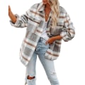 Miniatyrbilde 2 av 4: Kvinner Casual Rutete Langærmet Skjorter, Flanell Shacket Skjortejakker Grey S