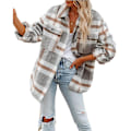 Miniatyrbillede 2 af 4: Dame Casual Plaid Langærmet Skjorte, Flannel Shacket Skjortejakker Grey L