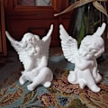 Miniatyrbillede 4 af 4: Sæt med 2 Guld Engle Resin Keruber Statue Figur, Indendørs Udendørs Hjemmehave Dekoration