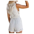 Miniatyrbillede 2 af 5: Dame V-hals Afslappet Kortærmet Linned Shorts Rompers Jumpsuits White 4XL
