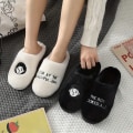 Miniatyrbillede 1 af 7: 1 par Dame Tegneserie Mønster Hjemmesko, Søde Slip-On Plysforede Sko, Komfortable Indendørs Hjemmesko black EU38 39