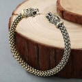 Miniatyrbild 4 av 5: Dubbelhuvud drake justerbart armband nordisk viking twist armband för män Silver