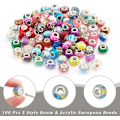 Miniatyrbild 3 av 5: 100 st 5 stilar Europeiska pärlor 5mm Stort hål Crackle Resin Rondelle Pärlor Akryl Imitation Turkos Charms Pärlor