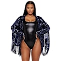 Miniatyrbillede 1 af 5: Dame Sequin Langærmet Jakke, Kvaster Frynser Cardigan Frakke Blue M