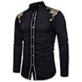 Miniatyrbillede 1 af 2: Herre Broderet Langærmet Slim Fit Button Down Casual Party Skjorte Black S