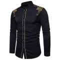 Pikkukuva 1 / 2: Miesten Kirjailtu Pitkähihainen Slim Fit Nappikiinnitteinen Rento Juhlapaaita Black S