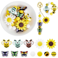 Miniatyrbillede 1 af 5: 34 stk. 12 stilarter Silikone Focal Perler Bi Blomst Sommerfugl Formet Silikone Perler Gummi Perler til Perlepenne Nøgleringe Halskæder Smykkefremstilling Håndværk