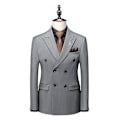 Pikkukuva 2 / 5: Miesten Ruudullinen 3-osainen Puku Slim Fit, Kaksoisrintainen Ruudullinen Pukusetti Light Grey XS
