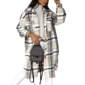 Miniatyrbilde 3 av 5: Uformell, varm, lett jakke for kvinner med knapper, rutemønster og lange ermer, normal passform 2XL Gray