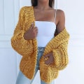 Miniatyrbillede 4 af 5: Ensfarvet Strikket Behagelig Sweater Cardigan Afslappet Varm Modefrakke Til Kvinder M Brown
