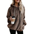 Miniatyrbillede 1 af 5: Blød Fuzzy Sweatshirt til Kvinder - Efterår & Vinter - Varmt Lynlås-Hoodie Trøje XL Brown
