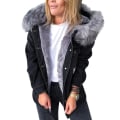 Miniatyrbild 1 av 5: Snygg Parka Retro Plysch Krage Denim Jackor Mode Fleece Fodrad Varm Mid-length 2XL Black