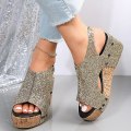 Miniatyrbillede 4 af 5: Sandaler Damer Tyk Sål Retro Sandaler Damer Sequin Nitter Velcro Sandaler Gold EU 38